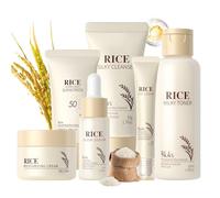 Rice Face Skincare Set 6pcs, Rice Skin Care Suaviza la piel, Set de belleza para mujer, set de cuidado calmante para mujer con limpiador, tóner de arroz, crema facial, suero, crema para ojos