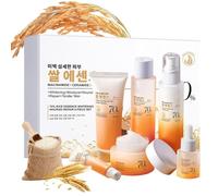 Rice Facial Skincare Set de 6 piezas, set de regalo rituales para mujeres, hidratante y elasticidad de la piel, set coreano con limpiador, tónico, suero, loción, crema para los ojos, crema facial