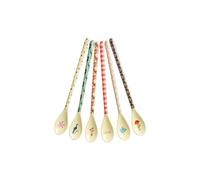 Rice - Juego de 6 cucharas de melamina para latte, diseño de pavo real y flores, irrompible, vajilla de melamina, cubiertos infantiles, cucharas de postre, sin BPA, 19 cm