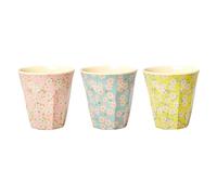 Rice - Juego de Tazas y Copas de Melamina con Diseño Floral, Tamaño Mediano, 3 Unidades, Sin BPA, Diseño Floral, Para Camping, Barbacoa, Exterior, Multicolor, 250 ml