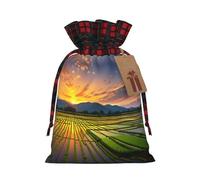 Rice Paddy Field Sun Pattern - Bolsas de Navidad con cordón, bolsas de regalo de Navidad, bolsas de dulces de Navidad, bolsas de golosinas, bolsas de recuerdos de fiesta, S