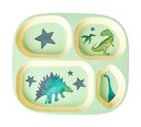 Rice Plato infantil de melamina, 4 compartimentos, diseño de dinosaurios, color verde