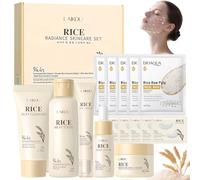 Rice Skincare Kit,15 Piezas Skincare Coreanocon Rice Toner,Serum,Limpiador Facial,Mascarillas,Cremas Faciales,Parches Ojos,Contorno de Ojos,Set Regalo Cuidado Facial Mujer