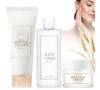 Rice Skincare Kit 3 Piezas, con Rice Limpiador, Rice Toner y Rice Cream, Reparar La Barrera De La Piel, Hidratante, Antienvejecimiento, Crema Facial de Arroz, para Adolescentes y Mujeres