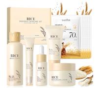 Rice Skincare Kit 5 Piezas,con Rice Toner,Esencia,Crema,Suero para Ojos,Limpiador,Mascarilla Facial,Antienvejecimiento,Hidratante,No Graso,Apto para Todo Tipo de Piel