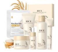 Rice Skincare Kit, 9 Piezas Skincare Coreano, Rice Cuidado Facial Mujer, Korean Skincare con Limpiador Facial, Mascarillas Coreanas, Rice Toner, Cremas Faciales Mujer, Contorno de Ojos, Serum Coreano