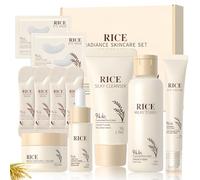 Rice Skincare Kit, Skincare Coreano Kit, Rice Cuidado Facial Mujer con Limpiador Facial, Mascarillas Coreanas, Máscara Ojos, Rice Toner, Cremas Faciales, Contorno Ojos, Serum Coreano, 11 Piezas