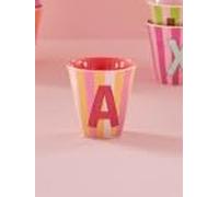 Rice Taza de melamina mediana a rayas con letras, modelo para niño azul y verde, tamaño 9 x 9 cm (A niña)