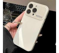 (Rice White, iPhone 13) Luxury Crystal Glass Case for iPhone 16 to 11 Pro Max, Glossy Candy Bumper Cover in Plain Colours for Elegant Protection