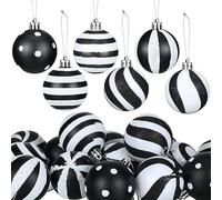 Riceshoot 24 Bolas de Navidad en Blanco y Negro de 2.36 Pulgadas, Bolas de Navidad Colgantes de plástico Negro, Adornos de Navidad para el hogar y Fiestas de Vacaciones, Accesorios de árboles de