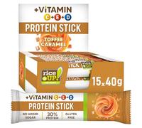 RiceUp! Barra de proteína y vitaminas | 30% de proteína con vitaminas C, D y E | Barra alta en proteínas | Sin azúcares añadidos | Sin gluten | Sin aceite de palma (Toffee)
