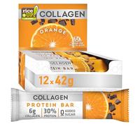 RiceUP! Barritas de Proteína con Colágeno - Frambuesa, 12 x 42g | 6000 mg de péptidos de colágeno (tipo I+III), 30% de proteína, sin azúcar, barrita de proteína, fitness, (12 x 42g, Naranja)