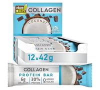 RiceUP! Barritas Proteicas con Colágeno - Coco, 12 x 42g | 6000mg Colágeno (Tipo I+III), 30% Proteína, Sin Azúcar (Coco)
