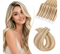 Rich Choices Extensiones Adhesivas Pelo Natural Tape in Extensiones Pelo Natural Adhesivas Remy Human Hair Cabello Humano 20 Piezas 50cm #12/613 Rubio oscuro con mechas rubio platino