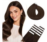Rich Choices Extensiones Adhesivas Pelo Natural Tape in Extensiones Pelo Natural Adhesivas Remy Human Hair Cabello Humano 10 Piezas 40cm #4 Castaño Chocolate