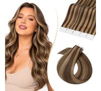 Rich Choices Extensiones Adhesivas Pelo Natural Tape in Extensiones Pelo Natural Adhesivas Remy Human Hair Cabello Humano 20 Piezas 40cm #4/27 Castaño Con Rubio Miel