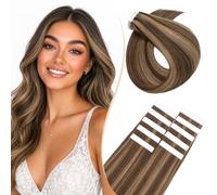 Rich Choices Extensiones Adhesivas Pelo Natural Tape in Extensiones Pelo Natural Adhesivas Remy Human Hair Cabello Humano 10 Piezas 40cm #4/27 Castaño Con Rubio Miel