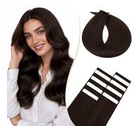 Rich Choices Extensiones Adhesivas Pelo Natural Tape in Extensiones Pelo Natural Adhesivas Remy Human Hair Cabello Humano 10 Piezas 40cm #2 Castaño Oscuro