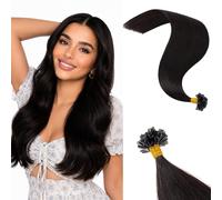 Rich Choices Keratina Extensiones Queratina Pelo Natural U Tip Remy Human Hair Extension Cabello Humano Natural Hot Fusion 25 Mechas 45cm 25g #1B Negro Natural