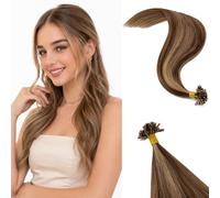 Rich Choices Keratina Extensiones Queratina Pelo Natural U Tip Remy Human Hair Extension Cabello Humano Natural Hot Fusion 50 Mechas 55cm 50 Mechas #4/27 Castaño Con Rubio Miel