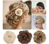 Rich Choices Moño Rizado Pedazo de Cabello Ondulado Extensiones de Cabello Messy Bun Updos Natural Hair Extensions Cinta para el Pelo Castaño claro medio a castaño claro