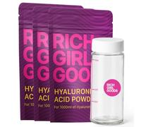 RICH GIRL GOODS - Juego de 3 polvos de ácido hialurónico 100 % para hacer suero hialurónico, polvo de ácido hialurónico con botella de cristal, calidad cosmética, bajo peso molecular