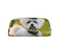 Rich&Rabbit Bichon Frise - Bolsa de maquillaje portátil con cremallera y estampado de perro sobre la hierba para uso diario, plateado, Talla única