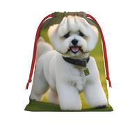 Rich&Rabbit Bichon Frise - Bolsas de regalo de Navidad con cordón de ajuste, diseño de perro sobre la hierba, para fiestas de Navidad, Año Nuevo, festividades