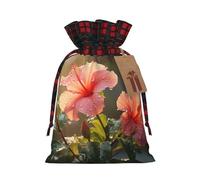 Rich&Rabbit Blooming Hibiscus Flowers Print Color Block Christmas Drawstring Bag Holiday Christmas Party Supplies Storage Bag