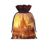 Rich&Rabbit Bolsa de almacenamiento con cordón para Navidad, diseño de ciudad turística, con bloqueo de color, para fiestas de Navidad