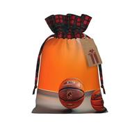 Rich&Rabbit Bolsa de almacenamiento de baloncesto con estampado naranja y bloqueo de color, con cordón, para festividades, fiestas de Navidad