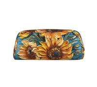 Rich&Rabbit Bolsa de maquillaje con cremallera y estampado de girasol para pintura al óleo, bolsa de almacenamiento portátil de viaje para uso diario, Oro, Talla única