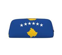 Rich&Rabbit Bolsa de maquillaje portátil con cremallera y estampado de bandera de Kosovo, bolsa de almacenamiento de viaje, bolsa de uso diario, Oro, Talla única