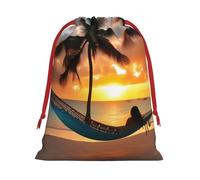 Rich&Rabbit Coconut Beach Sunset Hamaca con estampado de Navidad con cordón, bolsas de regalo para fiestas de Navidad, Año Nuevo, vacaciones