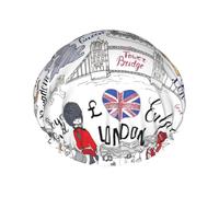 Rich&Rabbit Gorro de ducha con estampado "I Love London" para mujer, elástico y reutilizable, a prueba de fugas, doble capa, color negro