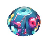 Rich&Rabbit Gorro de ducha con impresión 3D de ciencia abstracta e ilustración 3D para mujer, gorro de baño elástico y reutilizable, a prueba de fugas, doble capa