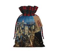 Rich&Rabbit Hermosa bolsa de almacenamiento de Navidad con cordón de bloqueo de color con impresión de vista nocturna de la ciudad