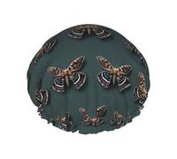 Rich&Rabbit Hermoso gorro de ducha con estampado de polilla para mujer, elástico y reutilizable, a prueba de fugas, doble capa