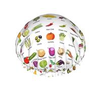 Rich&Rabbit Introducción de varios gorros de ducha con estampado de verduras para mujer, gorro de baño elástico y reutilizable, a prueba de fugas, gorro de baño de doble capa