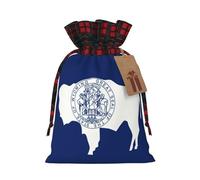 Rich&Rabbit Wyoming State Flag Print Color Block Christmas Drawstring Bag Holiday Christmas Party Supplies Storage Bag