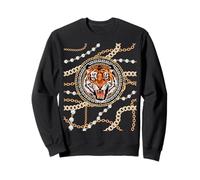 Rich Wild Tiger with Printed Gold Chains & Diamonds Style Sudadera