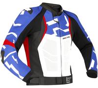 Richa Stradale Chaqueta de cuero para moto perforada, negro-blanco-rojo-azul, tamaño 48 para Hombres