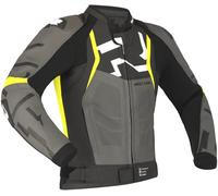 Richa Stradale Chaqueta de cuero para moto perforada, negro-gris-amarillo, tamaño 56 para Hombres