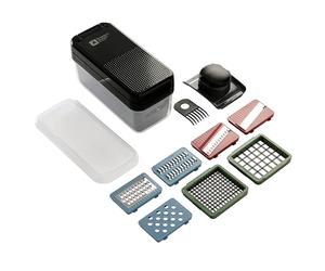 Richardson - Juego de 12 mandolina manual para rallar, cortar, cortar en cubitos y juliana con 7 inserciones, escurreplatos y tapa, cuchillas de acero inoxidable, apto para lavavajillas