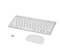 Richer-R Inalámbrica Pack de Teclado Impermeable y Ratón Ergonomía, Keyboard y Mouse Pequeño y Liviano, para PC Win XP / 7/8, para computadora de Escritorio, PC y Ordenador portátil(Plata)