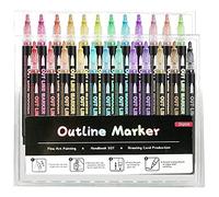 Richeyty 24 rotuladores metalizados contorno colores, marcador acrílico rotulador bolígrafo purpurina para madera, pintura sobre
