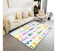 richhome Alfombra de área con 26 letras inglesas de 100 x 150 cm para dormitorio, números del alfabeto colorido, alfombra suave antideslizante para decoración de números ABC, color morado, rosa