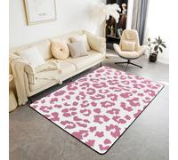 richhome Alfombra de área con estampado de leopardo rosa y blanco, 100 x 150 cm, con estampado de guepardo, alfombra para sala de estar, dormitorio, decoración de animales safari, alfombra para