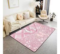 richhome Alfombra de área rosa con letra G con purpurina de 100 x 150 cm, bonitas mariposas, para sala de estar, para niños, niñas, dormitorio, decoración con purpurina con respaldo antideslizante