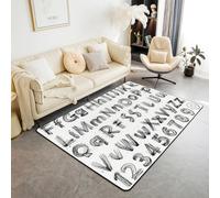 richhome Alfombra de poliéster con números del alfabeto floral de 150 x 200 cm, con letras inglesas ABC, para sala de estar, dormitorio, decoración temática abstracta, alfombra bohemia para interiores